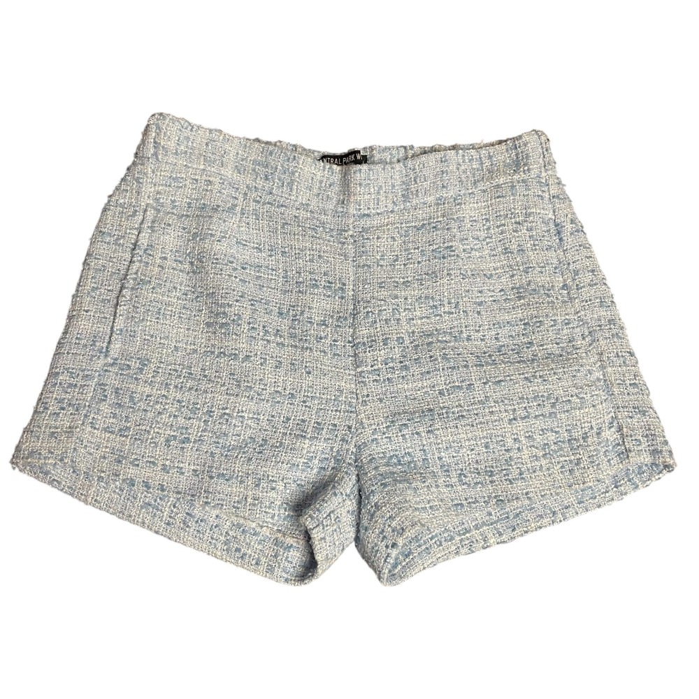 Central Park West Blue‎ Tweed High Waist Shorts Women's Size S Elastic Waist